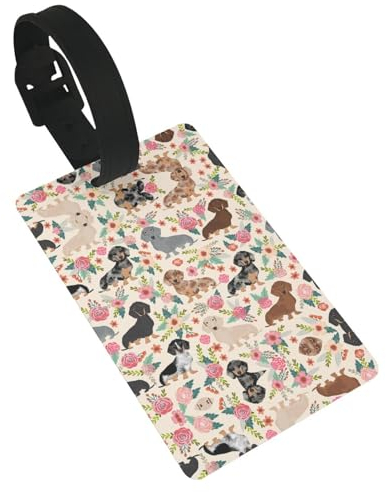 Kofferanhänger mit Hunde-Blumendruck, Gepäcketiketten, 8,6 x 5,3 cm, Taschenanhänger, Reisezubehör, Anhänger aus Leder