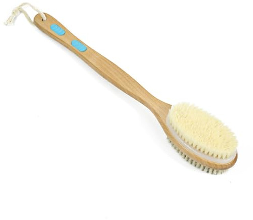 Rückenschrubber für Dusche, Körperbürste, langer Griff, doppelseitige Bürste für Dusche, Peeling und Lymphdrainage mit doppelseitigen Borsten aus weichen und harten Borsten