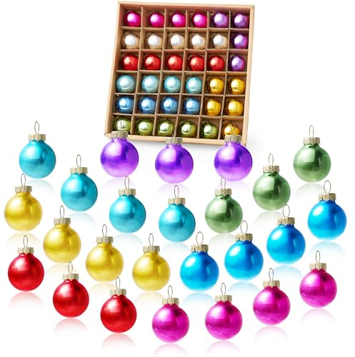 JOIEDOMI 36-teiliges Mini-Weihnachtskugel-Ornament-Set, 8 metallfarbene Glaskugeln mit Seilaufhängern, hängende Miniatur-Ornamente, Weihnachts-Party-Dekoration aus Glas (einfarbig)