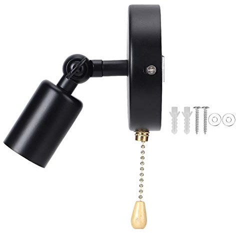 Marhynchus Applique Murale Vintage Réglable avec Interrupteur à Tirette, Matériau en Fer, Base E26/E27 pour Couloir, Salle à Manger, Chambre, Salon, café, Bar (BLACK)