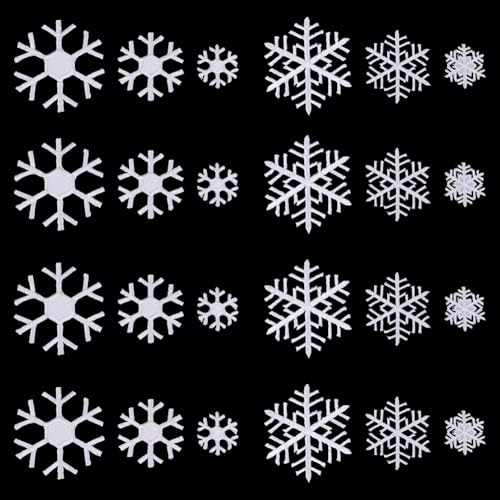 MAYJOYDIY 24 Stück Weihnachts Weiße Bestickte Schneeflocken Aufnäher Selbstklebende Aufnäher Zum Aufnähen Schneeflocken Stoffaufkleber Winter Motiv Aufnäher Zum Basteln Pullover Kleidung DIY Dekor