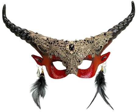 W WIDMANN MILANO Party Fashion - Teufel Augenmaske mit Hörnern | Dämon-Look als gruseliges Kostüm-Accessoire, Kostümzubehör für Halloween & Karneval
