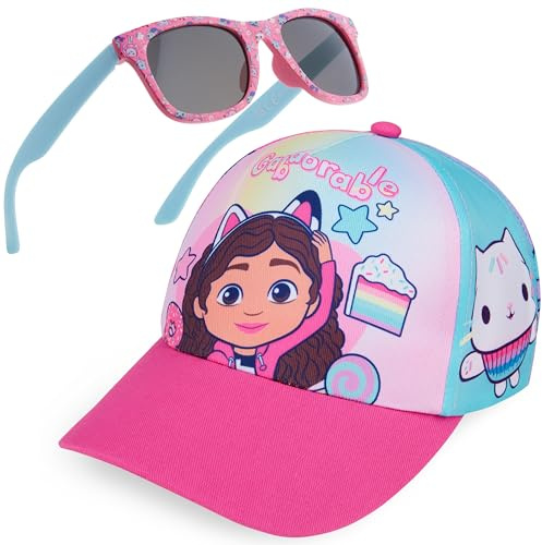 Get Trend Gabby’s Dollhouse Occhiali da Sole e Cappello Bambina Set Regolabile Cappello Protezione UV400 Occhiali da Sole (Rosa/Blu Gabby’s Dollhouse)