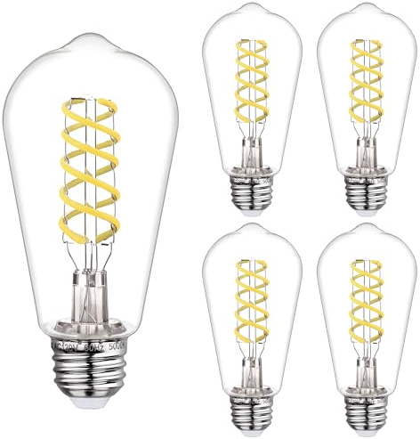 Austin Coast 4 PCS ST58 (ST19) LED Edison Bulbs, Dimmable Vintage Antique LED Filament Light Bulbs, 6W Equivalent 60 Watt, Daylight 5000K, 600 Lumens, E26 Base, Clear Plastic