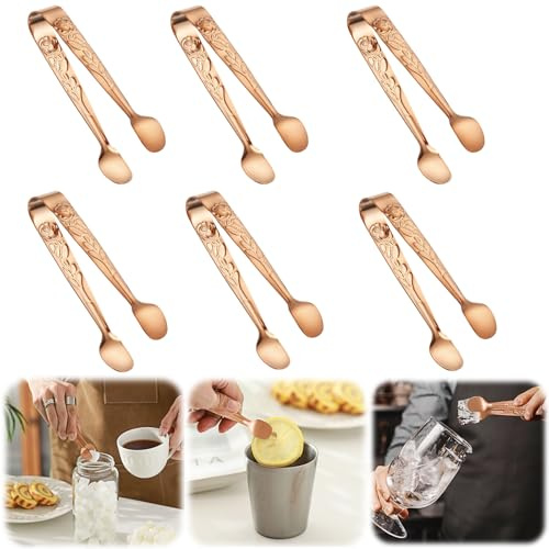 6-pack mini serveringstänger – små tänger för servering av mat, rostfritt stål mini sockertänger för Charcuterie board förrätter efterrättsservice mat små party danska godistänger (roséguld)