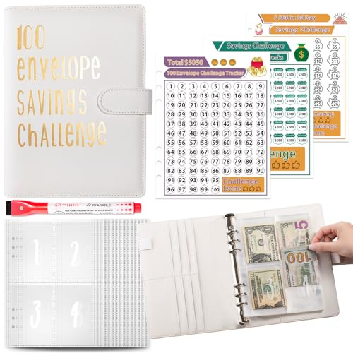 Sparbuch für Geld, 100 Envelope Saving Challenge, Sparbuch für Geld Challenge, Geldsparmappe A5, Geld Sparen Challenge Buch, Sparen Sie 5.050 € auf unterhaltsame und einfache Weise (weiß)