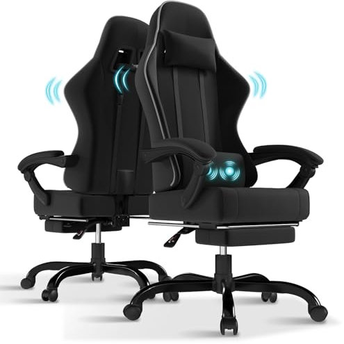 TRIUMPHKEY Gaming Stuhl Stoff, Gamer Sessel mit fußstütze, Gaming Chair Ergonomic mit Massage Lendenkissen, Sitzbreite 50cm Bürostuhl, Gamer Stuhl Massage, Dunkelgrau