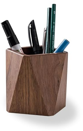 Kaizuca Wooden Pencil Holder, Stationery Organizer, Square Pen Cup Holder, Black Walnut Wood, Handwork, Desk Decoration, for Stationery, Make up Brushes, Desks, Offices (Brown)