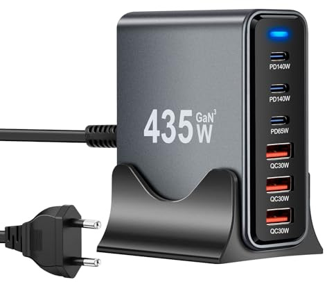 435W USB C Ladegerät Mehrfach, 6 Ports Schnellladegerät Ladestation mit 3 -C und 3 -A Charger für MacBook Pro/Air,iPad Pro/Air,Sumsung usw-Schwarz