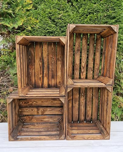 Lot de 1, 2, 3, 4, 6 ou 12 caisses en bois massif 50x40x30 cm effet brûlé – Solides et pratiques – Pour rangement ou décoration – Style rustique et vintage (4)
