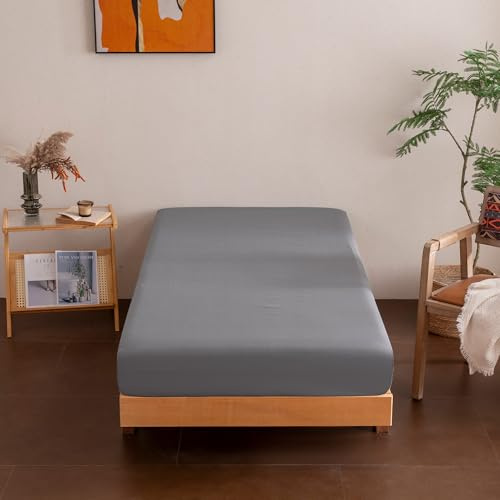 Sonive Single Fitted Sheet, Breathable Deep Pocket 30cm OEKO-TEX | Machine Washable for Single Bed 90x190cm, Grey, 100% Brushed Microfiber