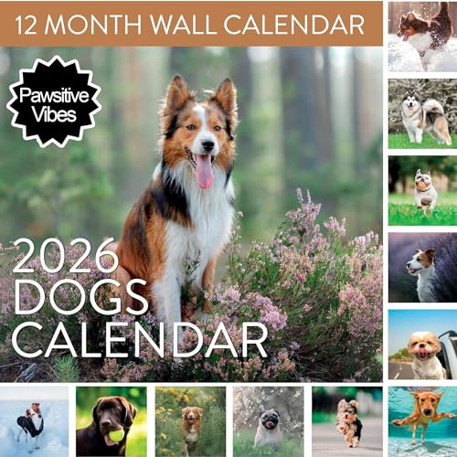 2026 Dog Wall Calendar | Cute Hanging Calendar with Adorable Dogs & Puppies Every Month, Large Monthly Fun Calendar Gift For Women & Men