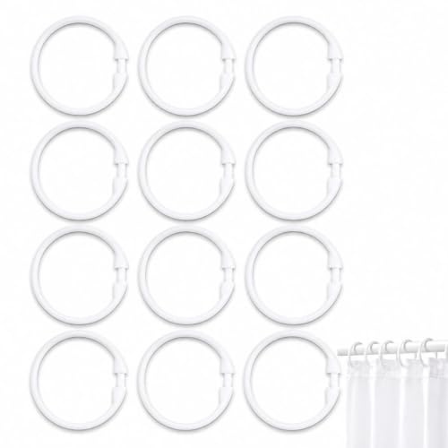 12 Packs Shower Curtain Rings Plastic Curtain O Rings Hook Hanger Bath Drape Loop Clip Glide Bathroom Shower Window Rod (White)