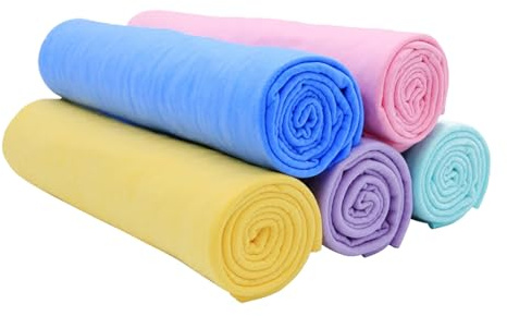 Ultra Absorbent Pva Chamois Pet Towels 5Pcs Set Sturdy and Thick for Dog and Cat Bathing, Portable and Machine Washable for Home Use Random Color
