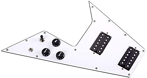 Vorverdrahtetes Schlagbrett für Flying V Style E-Gitarre - 3-lagiges weißes Ersatz-Pickguard, kompatibel mit Flying V-Gitarrenteilen, kratzfest und einfach zu installieren