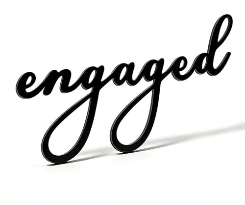 Engagement Cake Topper - Acrylic 'Engaged' Cake Decorations for Wedding, Modern Black Cake Topper for Bride and Groom, Lightweight Non-Edible Cupcake Toppers
