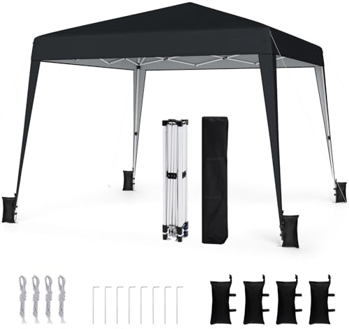 COSTWAY Gazebo da Giardino 3 x 3 M, Tendone Parasole con Telo Impermeabile e Resistente, Sacchi di Sabbia, Pieghevole, Portatile e Altezza Regolabile, per Esterno, Mercati, Fiere e Campeggio (Nero)