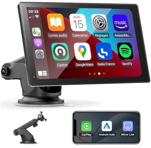 Portable Car Stereo with Wireless Apple CarPlay & Android Auto, 7 Inch HD Touchscreen CarPlay Screen, Car Radio with Bluetooth, GPS Navigation, Mirror Link, AirPlay, FM Transmission, AUX