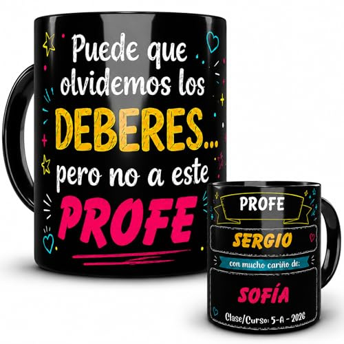 Taza Personalizada Para Profesores Regalo Fin De Curso Recuerdo Emotivo Para Maestros Detalle De Alumnos Y Padres Cerámica Cafe (PERSONALIZADA PUEDE QUEOLVIDEMOS DEBERES PERO NO A ESTE PROFE)