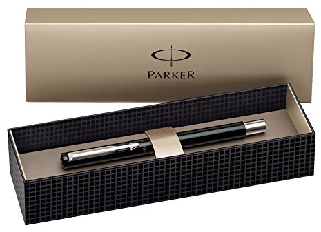 Parker Vector Stainless Steel Trim Fountain Pen with Medium Nib, Gift Boxed - Blue Ink