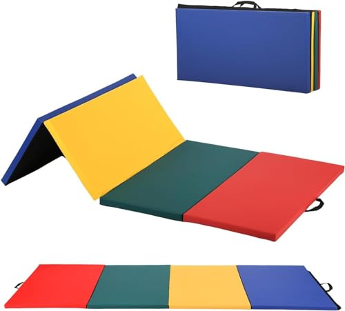Gymnastics Tumbling Mats Portable Gymnastics Mat 4 Folding Tumbling Mat 4'x8'x2Thick Yoga Mat Exercise Mat with Carrying Handles for home Workout outdoor Yoga Gymnastic