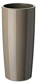 Floralo Teramo hoch Übertopf 35cm Durchmesser x 70cm hoch taupe, hochglänzend, mit herausnehmbarem Topfeinsatz, hellbraun