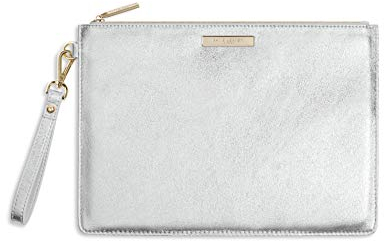 Katie Loxton Luxe Womens Medium Vegan Leather Wristlet Strap Clutch Purse Metallic, Metallic Silver, 7.75 x 11.5 x .75