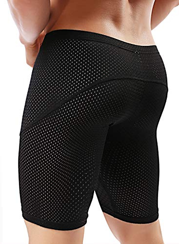MIZOK Mens Tight Yoga Mesh Training Shorts Bodybuilding Gym Workout Shorts(Black,US S/Tag M)