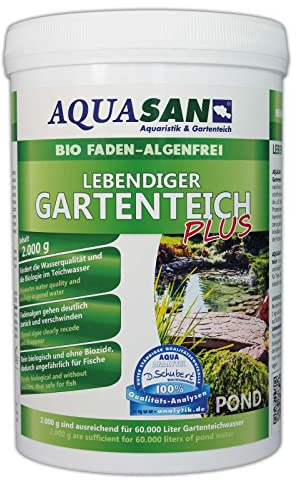 AQUASAN Bio Lebendiger Gartenteich Plus (Fördert die Wasserqualität, entfernt Fadenalgen, Schadstoffe, Schwimmteiche, Algenmittel), Inhalt:2 kg
