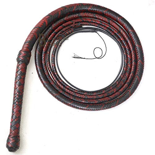 Bull Whip 06 Foot 16 trecce Canguro Hide Pelle Equestrian Bullwhip Pelle Pancia & Cuoio Bolster Interno Indiana Jones Rosso & Nero