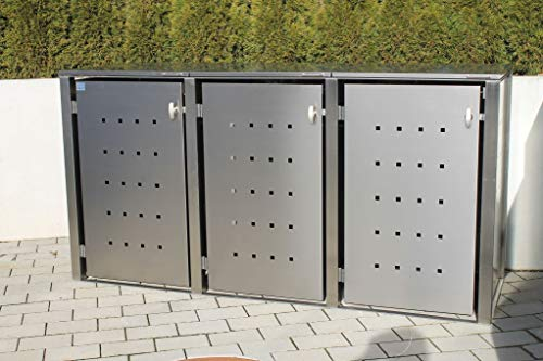 Mülltonnenbox Universal 240 Liter und 120 Liter Edelstahl 3er Box mit Befestigungsset (Standard Griff)