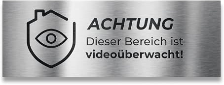 Metzler Hinweisschild aus V2A Edelstahl - Türschild mit Lasergravur ACHTUNG Dieser Bereich ist videoüberwacht - Selbstklebend - Größe: 8,5 x 3 cm