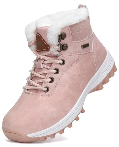 Mishansha Bottine Garçon Imperméable Neige Chaussures Fille Antidérapantes Bottes Enfant Hiver Chaussures Neige Fourrées Bottines Randonnee Rose,Gr.34