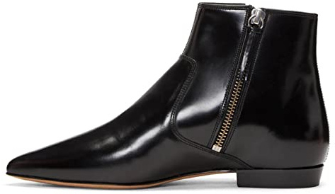 XYD Women's Formal Pointed Closed Toe Flats Ankle Boots Low Heel Booties Office Dress Shoes with Double Side Zipper (Black, Size 10)