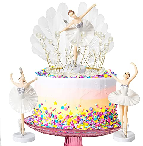 HENGBIRD Set di 5 Decorazioni per Torta con Ballerina, Arcobaleno, Ghirlanda 'Felice Compleanno' - Accessori Fai Da Te per Torte di Compleanno