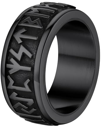Supcare Ringe Männer Herrenring Edelstahl Tungsten Ring Viking Rune Fingerring Schwarz Wolfram Ring Bandring Vintage Spinnerring Hip Hop Punk Wikinger Schmuck für Schwester