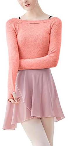 ORANDESIGNE Enfant Fille Hauts Tricoté Pull Haute de Ballet Danse Jazz Latine Ballerine Tops T-Shirt à Manches Longues Cache-Coeur pour Justaucorps Filles Top Gymnastique A Rose 150