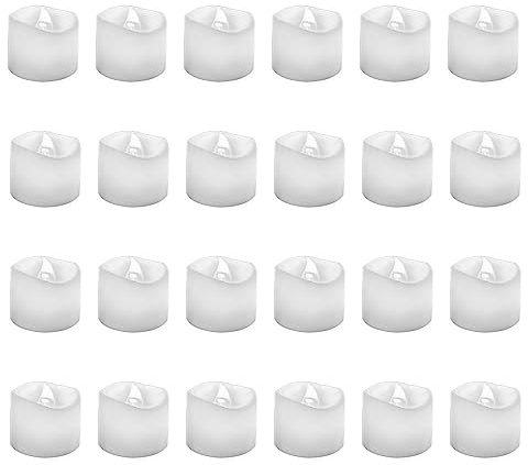 GrassVillage Pack of 24 Realistic and Bright Led Candle Lights in Wave Design, 3 cm x 3 cm Tall, Flameless Tea Light Candles, Electric Fake Candle in Cool White