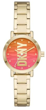 DKNY Soho Damklocka, Kvartsverk med armband i legering, rostfritt stål, läder eller silikonGuldton och spektrum28MM