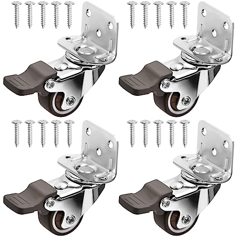 4 Pcs Ruote Girevoli con Freno 32mm Ruote per Mobili Piccole 360° Ruotabili Girevoli Ruote in Gomm a L, Ruote in Gomma con Cuscinetti A Sfera per Supporti per Fiori, Culle, Carrelli Mobili(B)