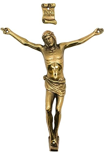 VILLAGE GIFT IMPORTERS 4.75 Bronze-Tone Metal Corpus with INRI Plaque | Make a Custom Crucifix | DIY Catholic Home Devotional Décor | Detailed Figurine of Jesus Wearing Crown of Thorns