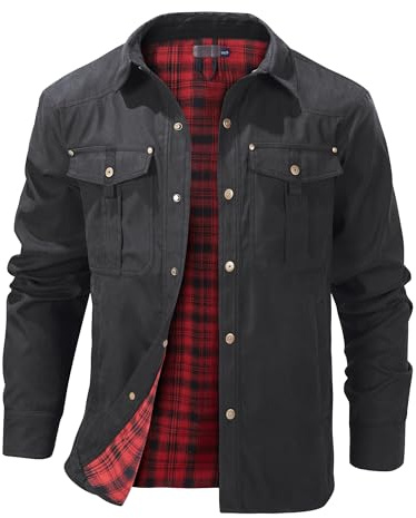 Mr.Stream Men's Lightweight Long Sleeved Snap Plaid Western Cowboy Flannel Lined Shirts Jackets 3268 Black XL