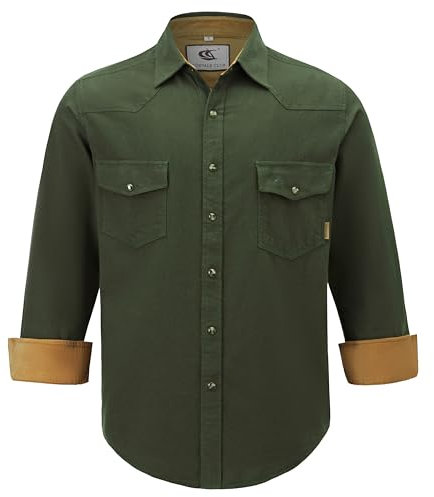 COEVALS CLUB Mens Flannel Shirt Long Sleeve Checked Snap Cotton with Pocket Regular Fit Plaid Lumberjack Casual Work Shirt (Army #18 L)