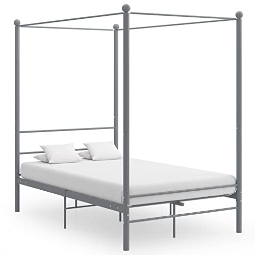 Festnight Himmelbett Bettrahmen 140x200 cm Moskitonetz Bett Metall Metallbett Bettgestell mit Lattenrost Einzelbett Doppelbett Gästebett Jugendbett Schlafzimmerbett Grau