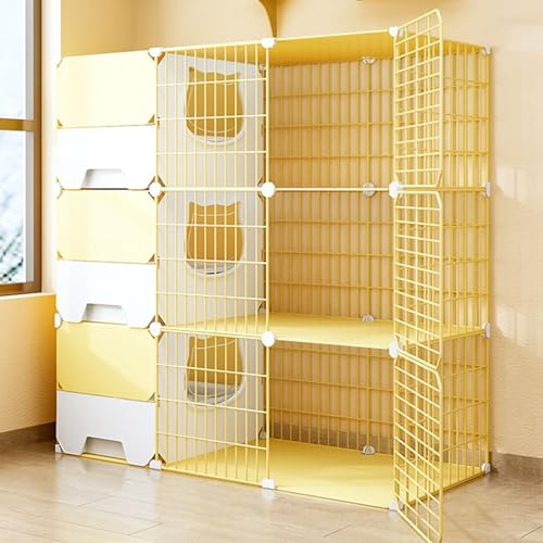 SIDID Groß Katzenkäfig XXL Indoor mit Katzenklo, 2/3 Stöckiger Katzengehege Abnehmbare, Zusammenklappbarer Haustierkäfig für Katzen, Ideal für 1-2 Katzen(Yellow,105x35x105cm)