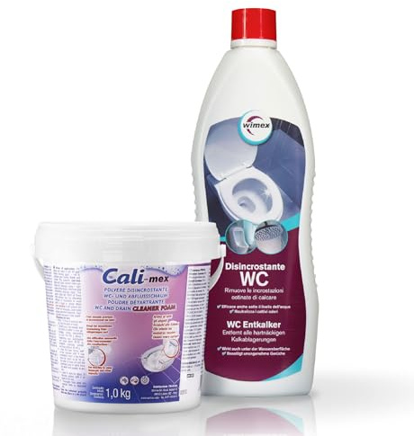Wimex® Cali-mex - Kit Manutenzione e Pulizia Profonda del Bagno Cali-mex Schiuma (1 kg) + Disincrostante WC (1 Litro)