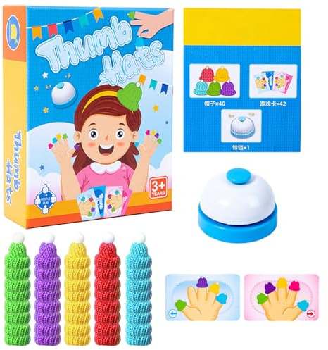puzzlegame Juego de Sombrero de Dedo | Gorro para Dedos de Knit Game Tricks | Sombreros para Pulgar de Juegos de Mesa con Tarjeta de Juego y Campana | Juego multijugador Juguetes interactivos