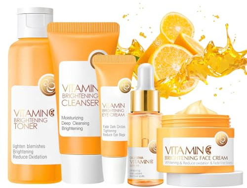 Cecelia May Vitamin C Skincare Set, Skin Care for Teenage Girls Gift Set, Facial Kit Skin Care Sets & Kits for Anti-Aging, Brightening, Women Gift Sets (5Pcs-Vitamin C)