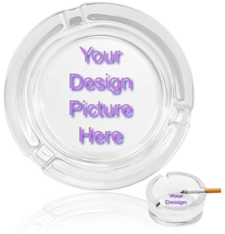 GDJSMIN Your Design Picture Here Print Crystal Glass Heavy Cigar Ashtray for Patio Large Handmade,Outdoor, Indoor, Home, Office, Hotel, Pool, Restaurant