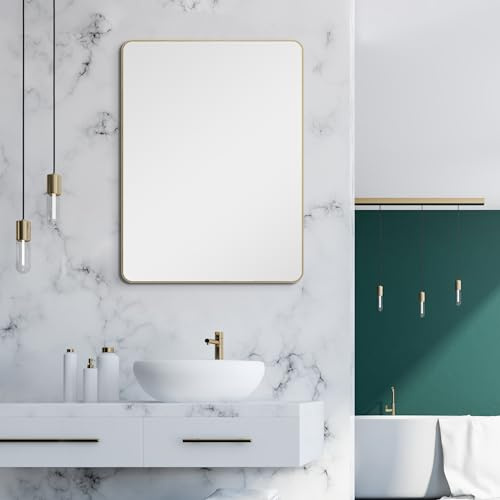 Talos Picasso Design Spiegel Gold 60x80 cm – Eleganter Wandspiegel mit Aluminiumrahmen – Ideal für Badezimmer und modernes Ambiente – Hochwertiger Badspiegel in Gold